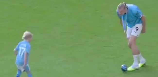 Heerlijke beelden: Haaland bezorgt zoontje De Bruyne geweldig moment